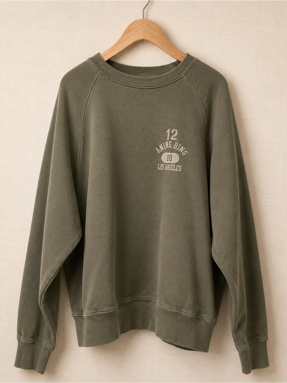 Anine Bing Organic Cotton Oversized Sweatshirt Olive LA Graphic L/G